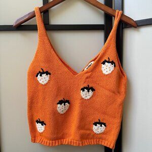 GiGi 100% Cotton Orange Strawberry Sweater Cropped Tank, Women's, Teens Medium